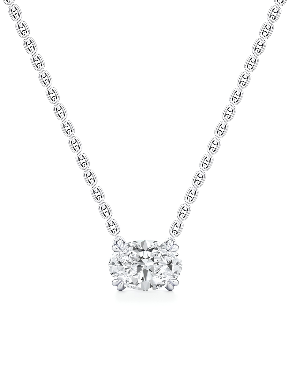 1 CT Oval Pendant Necklace in 925 Sterling Silver