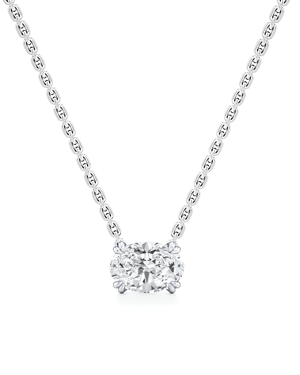1 CT Oval Pendant Necklace in 925 Sterling Silver