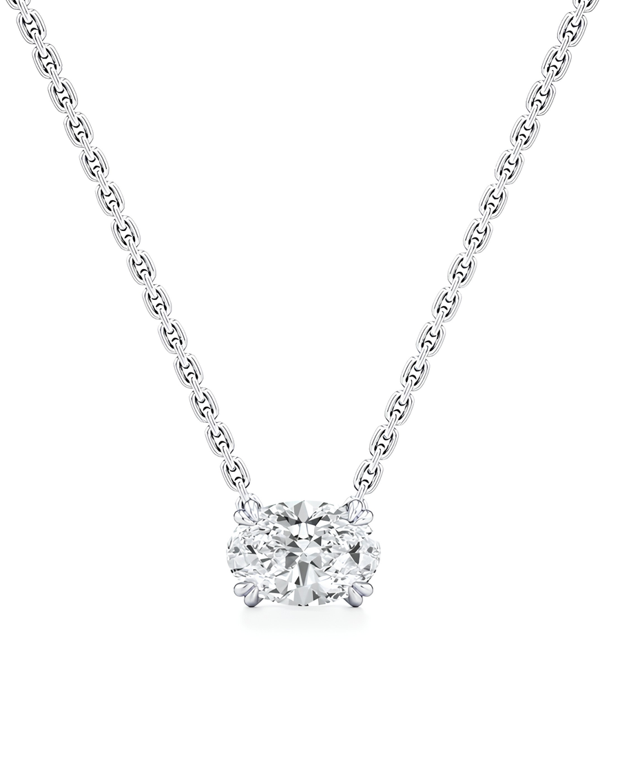 1 CT Oval Pendant Necklace in 925 Sterling Silver