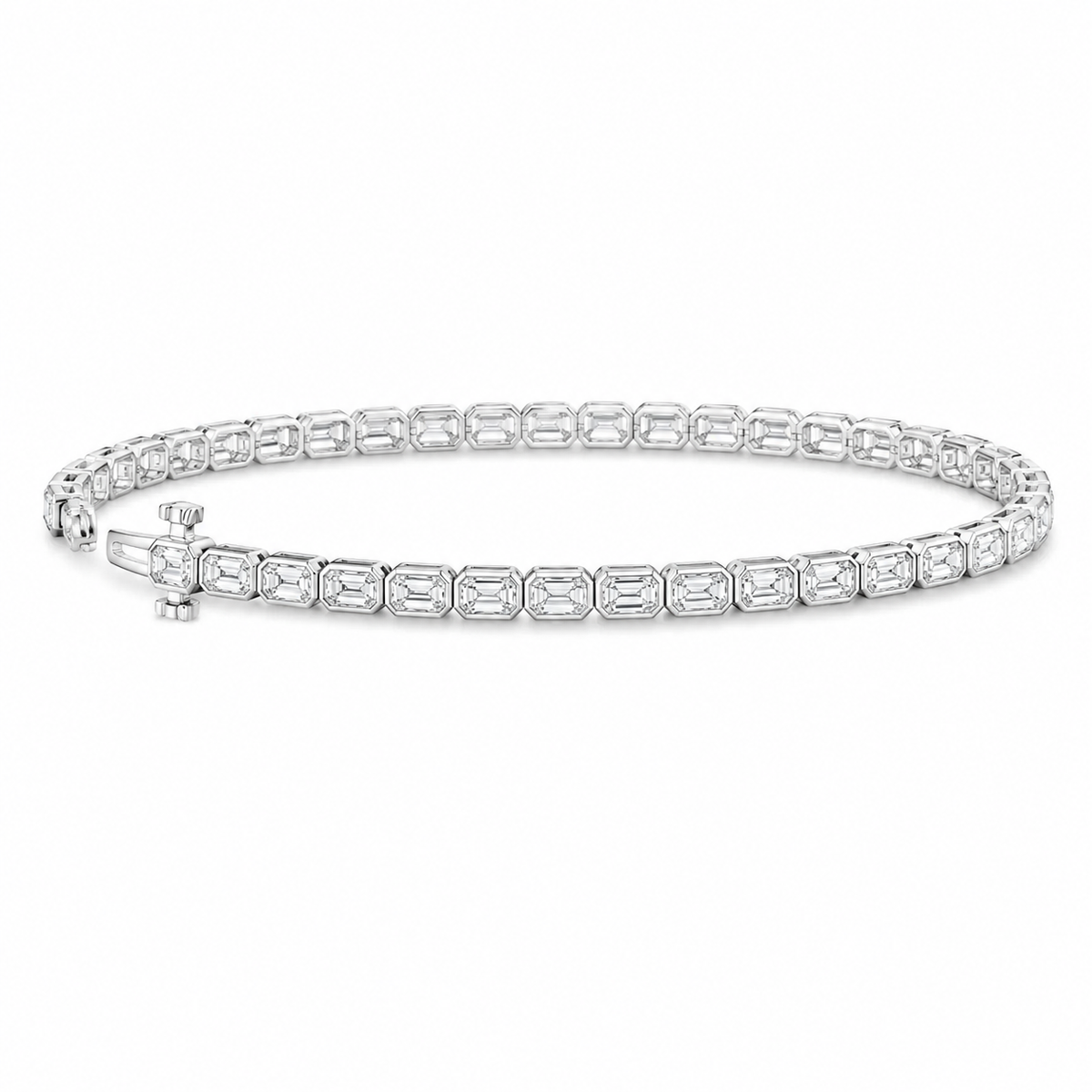 3 CT Emerald Cut Bezel Tennis Bracelet in 925 Sterling Silver