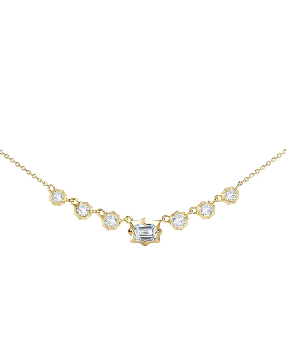 0.7 CT Emerald Cut & Round Pendant Necklace in 925 Sterling Silver