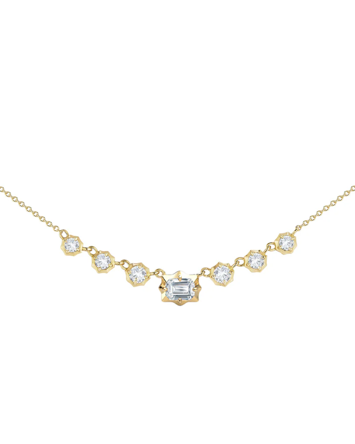 0.7 CT Emerald Cut & Round Pendant Necklace in 925 Sterling Silver