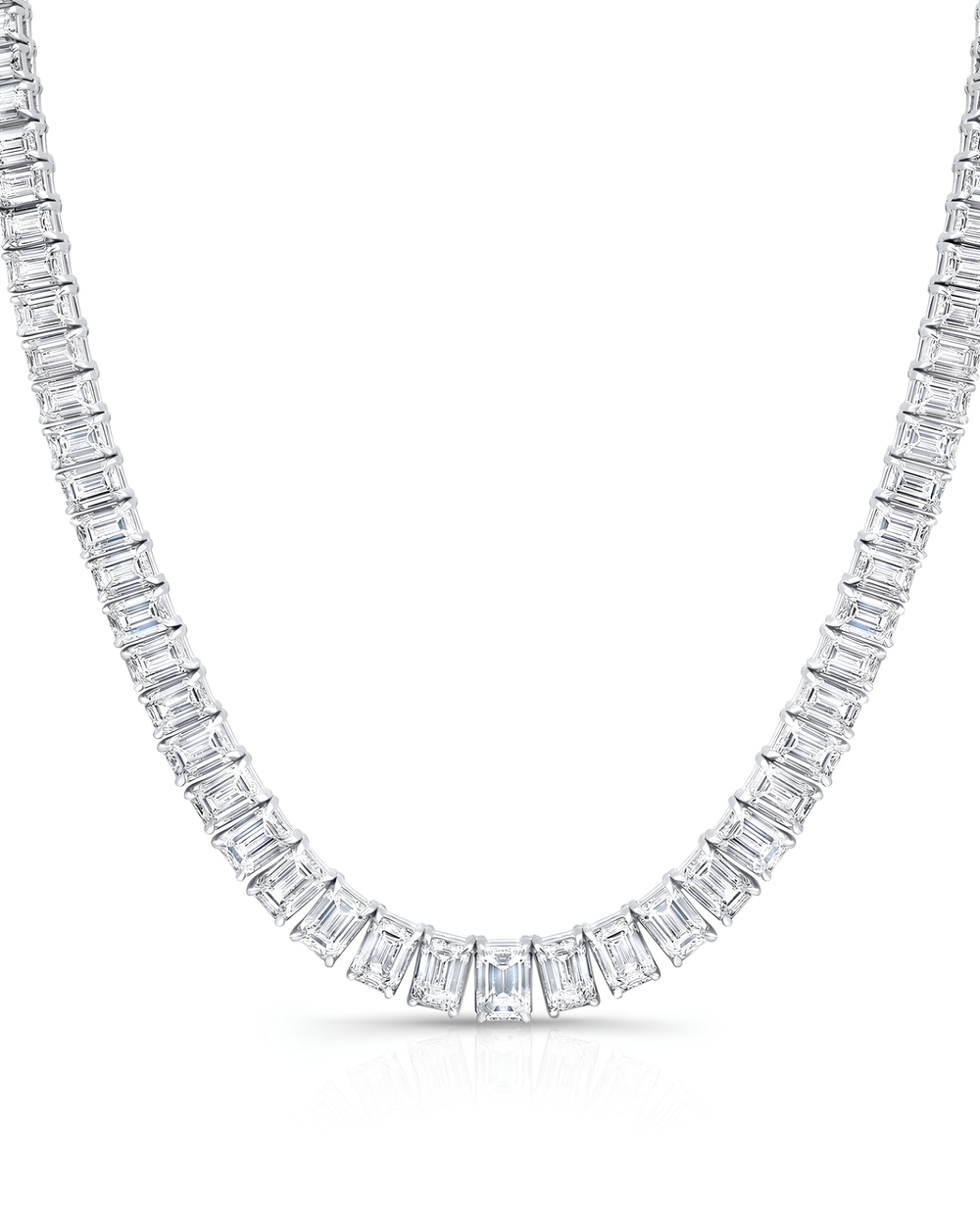 40 CT Graduated Emerald Cut Tennis Necklace in 925 Sterling Silver
