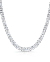 40 CT Graduated Emerald Cut Tennis Necklace in 925 Sterling Silver