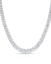 40 CT Graduated Emerald Cut Tennis Necklace in 925 Sterling Silver
