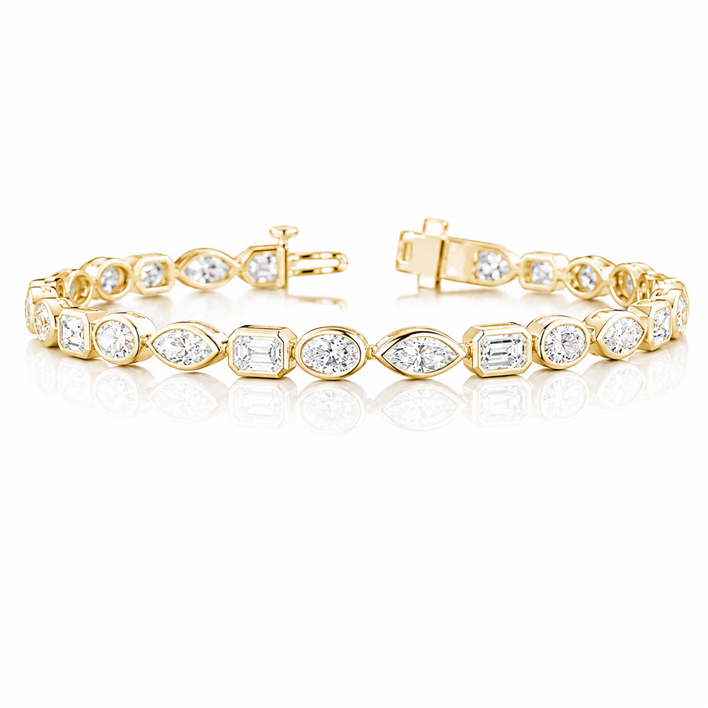 7 CT Emerald Cut & Marquise Cut & Oval Cut Bezel Tennis Bracelet in 925 Sterling Silver