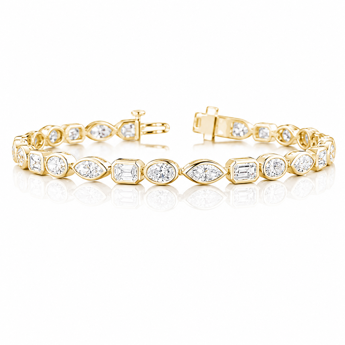 7 CT Emerald Cut & Marquise Cut & Oval Cut Bezel Tennis Bracelet in 925 Sterling Silver