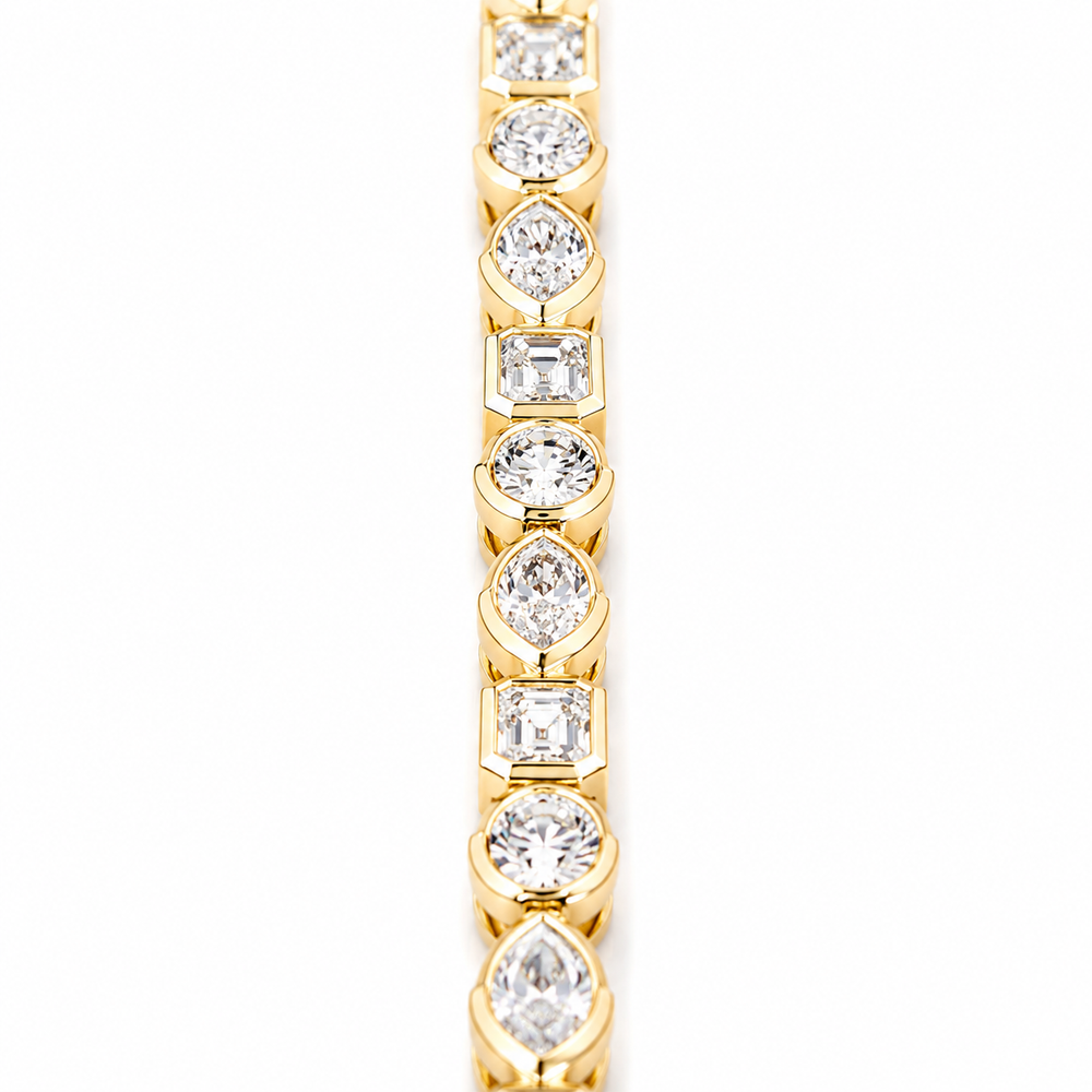 7 CT Emerald Cut & Marquise Cut & Oval Cut Bezel Tennis Bracelet in 925 Sterling Silver