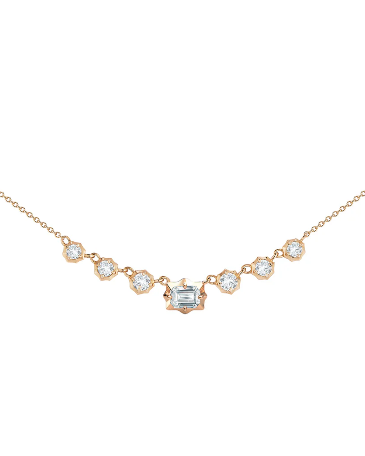 0.7 CT Emerald Cut & Round Pendant Necklace in 925 Sterling Silver