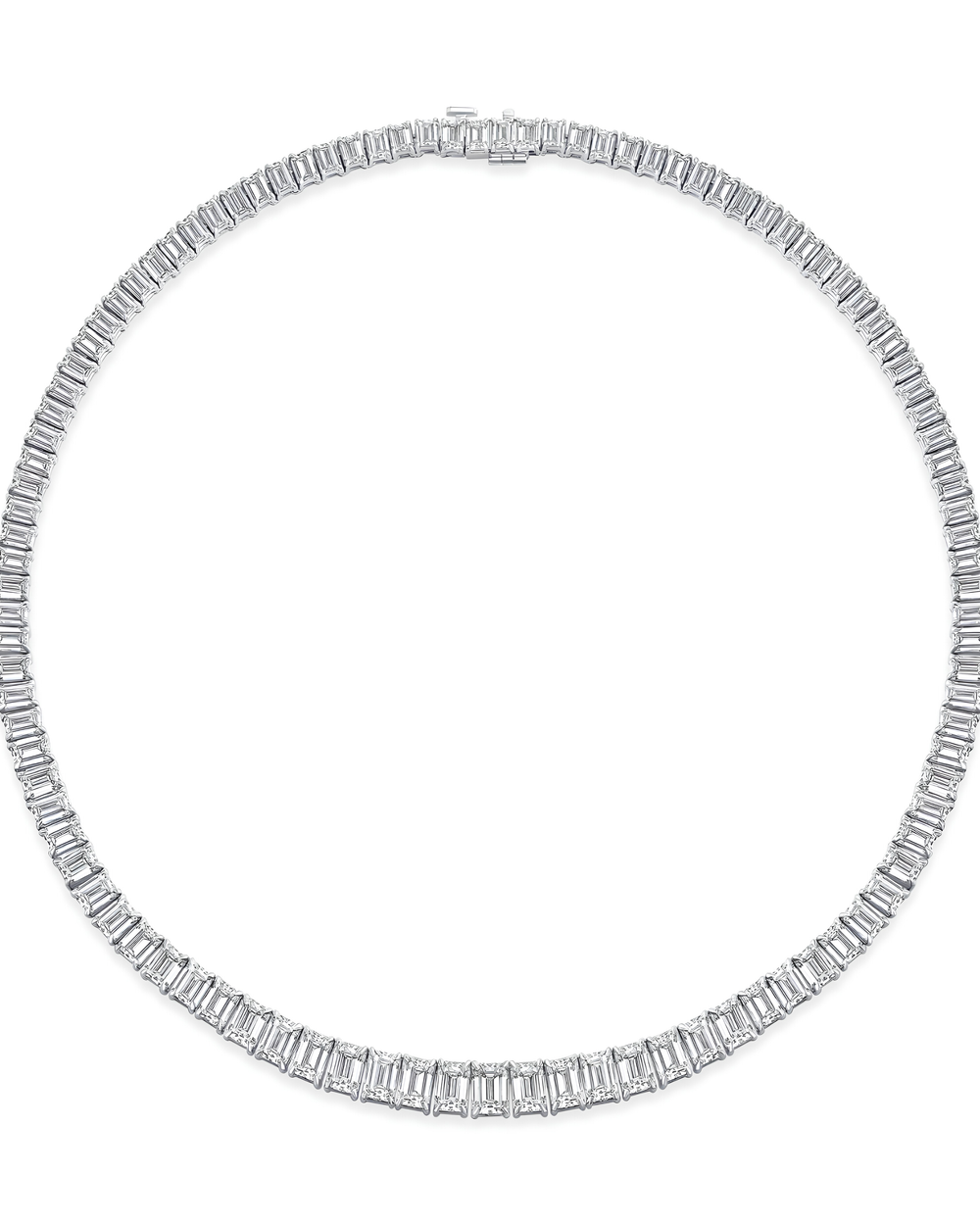 40 CT Graduated Emerald Cut Tennis Necklace in 925 Sterling Silver