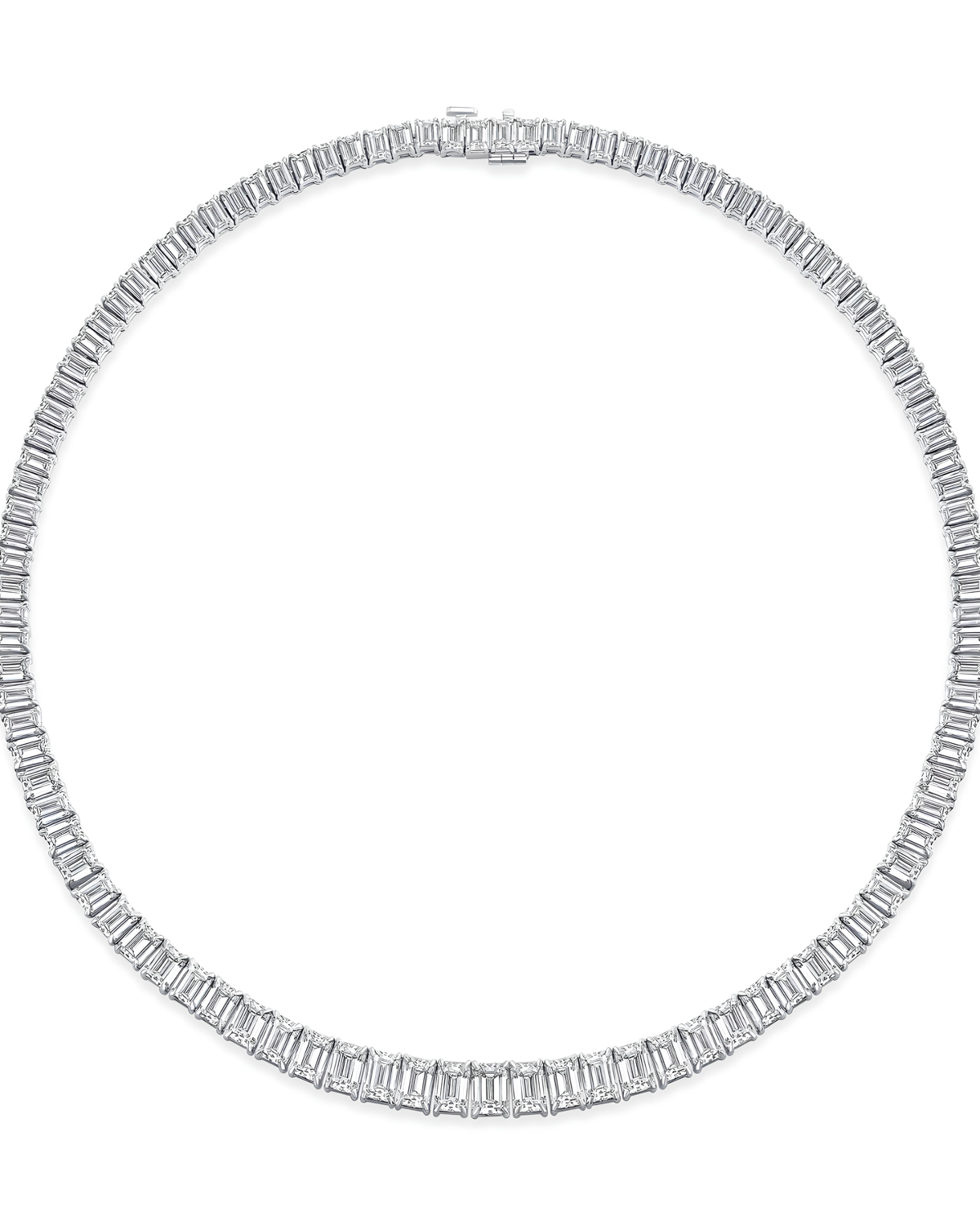 40 CT Graduated Emerald Cut Tennis Necklace in 925 Sterling Silver