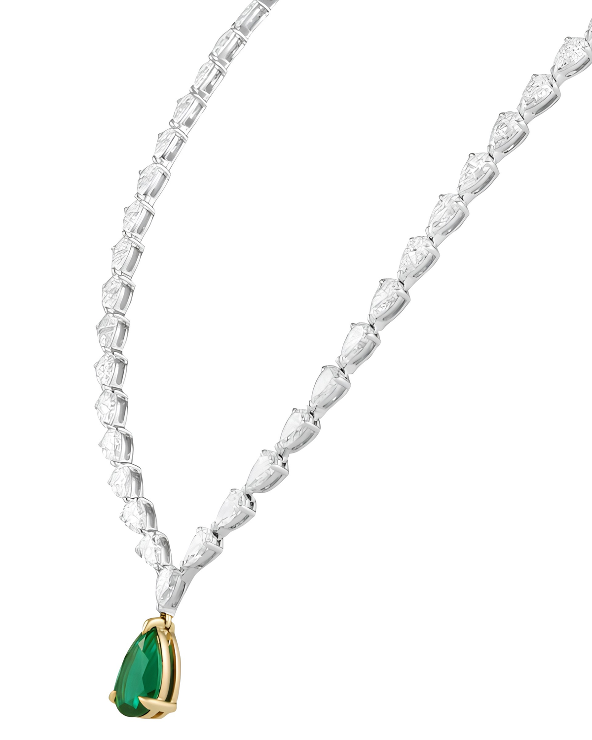 19.1 CT Pear Cut Tennis Necklace with Green Emerald Drop in 925 Sterling Silver