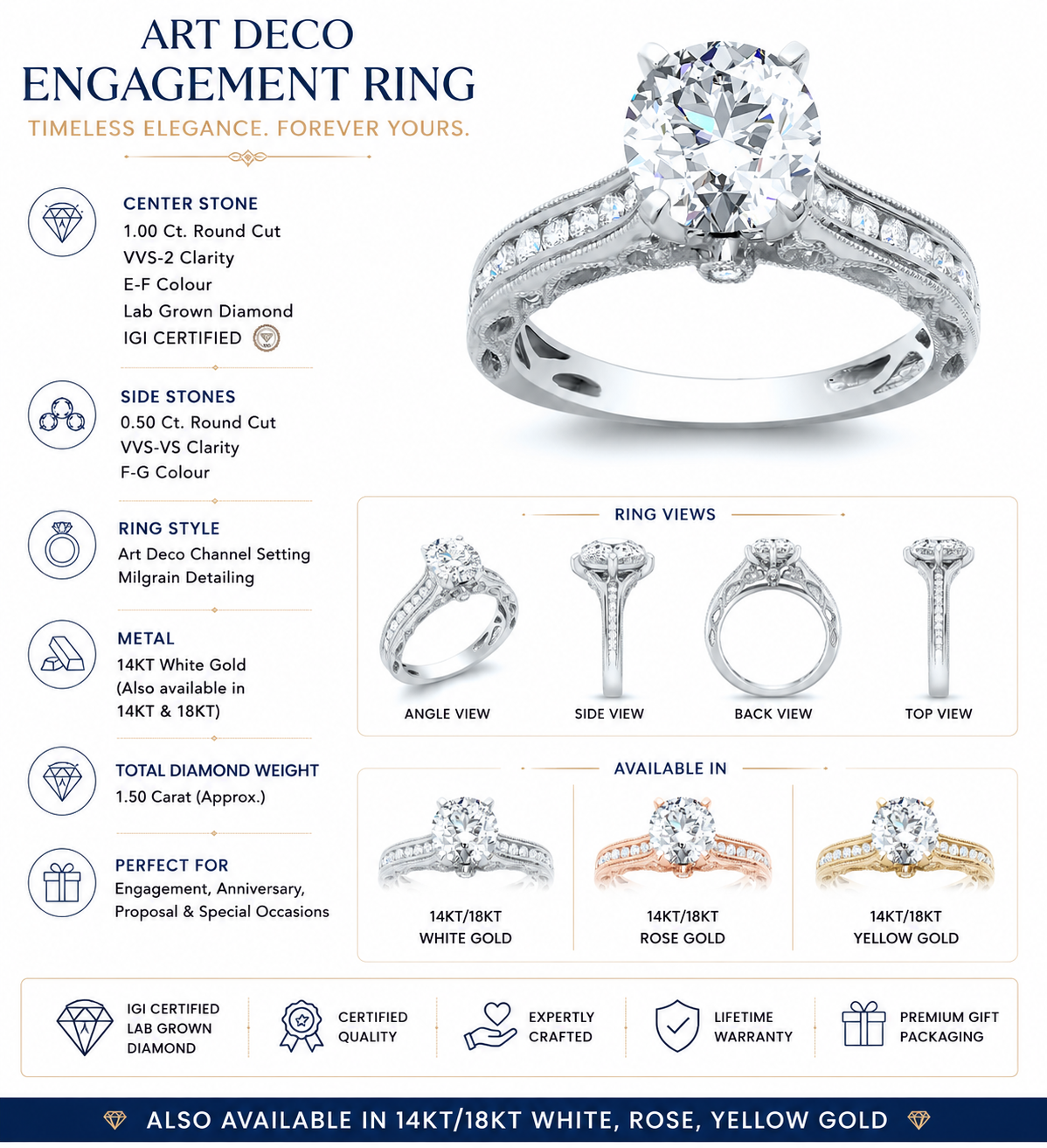 1.2 CT Round Brilliant 925 Sterling Silver Ring