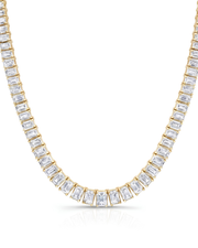 40 CT Graduated Emerald Cut Tennis Necklace in 925 Sterling Silver