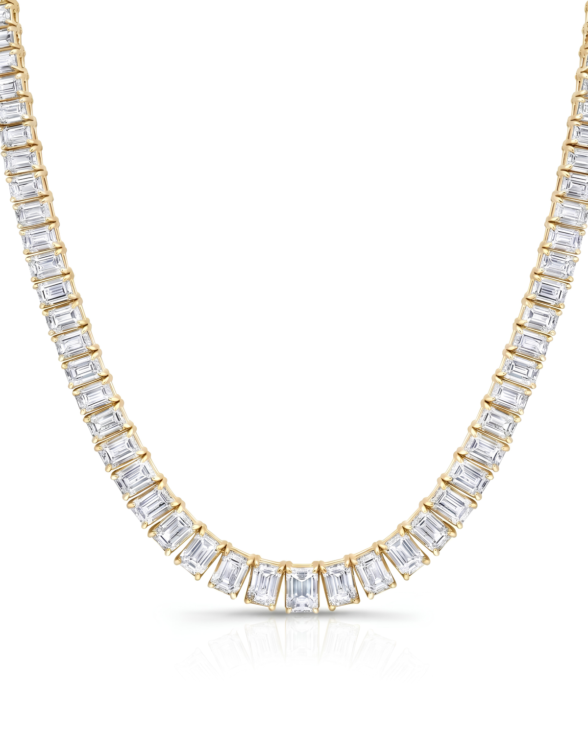 40 CT Graduated Emerald Cut Tennis Necklace in 925 Sterling Silver