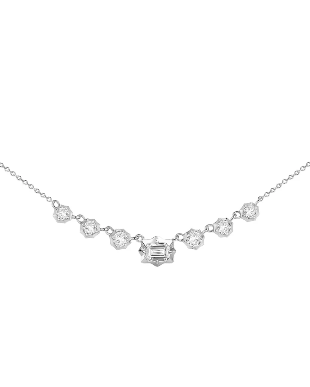 0.7 CT Emerald Cut & Round Pendant Necklace in 925 Sterling Silver