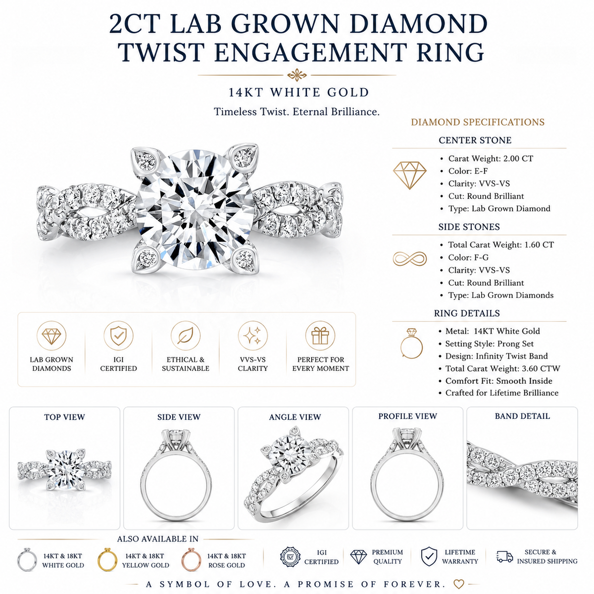3.6 CT Round Brilliant 925 Sterling Silver Ring