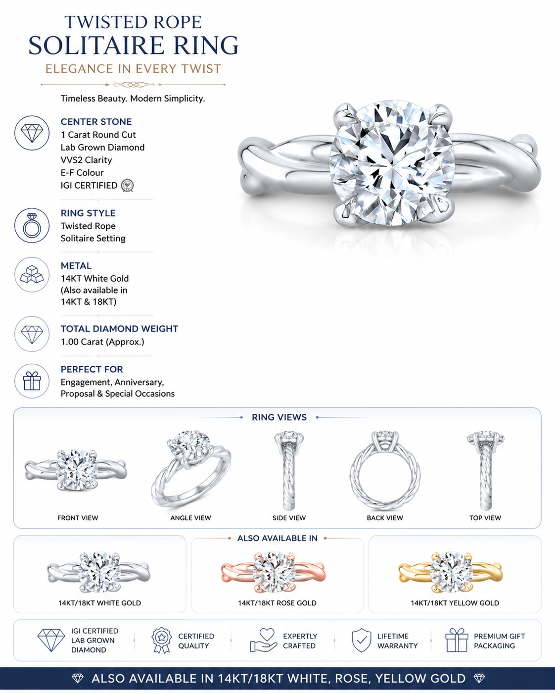 1 CT Round Brilliant 925 Sterling Silver Ring