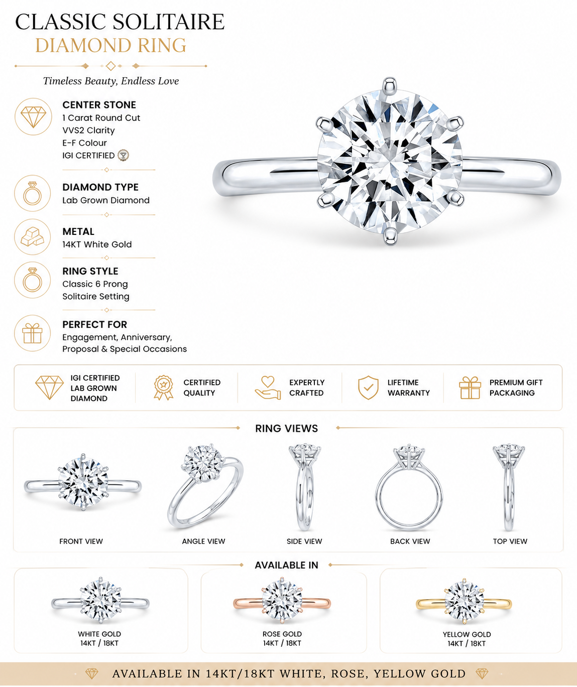 1 CT Round Brilliant 925 Sterling Silver Ring