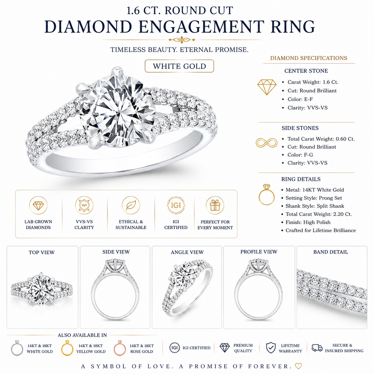 2.2 CT Round Brilliant 925 Sterling Silver Ring