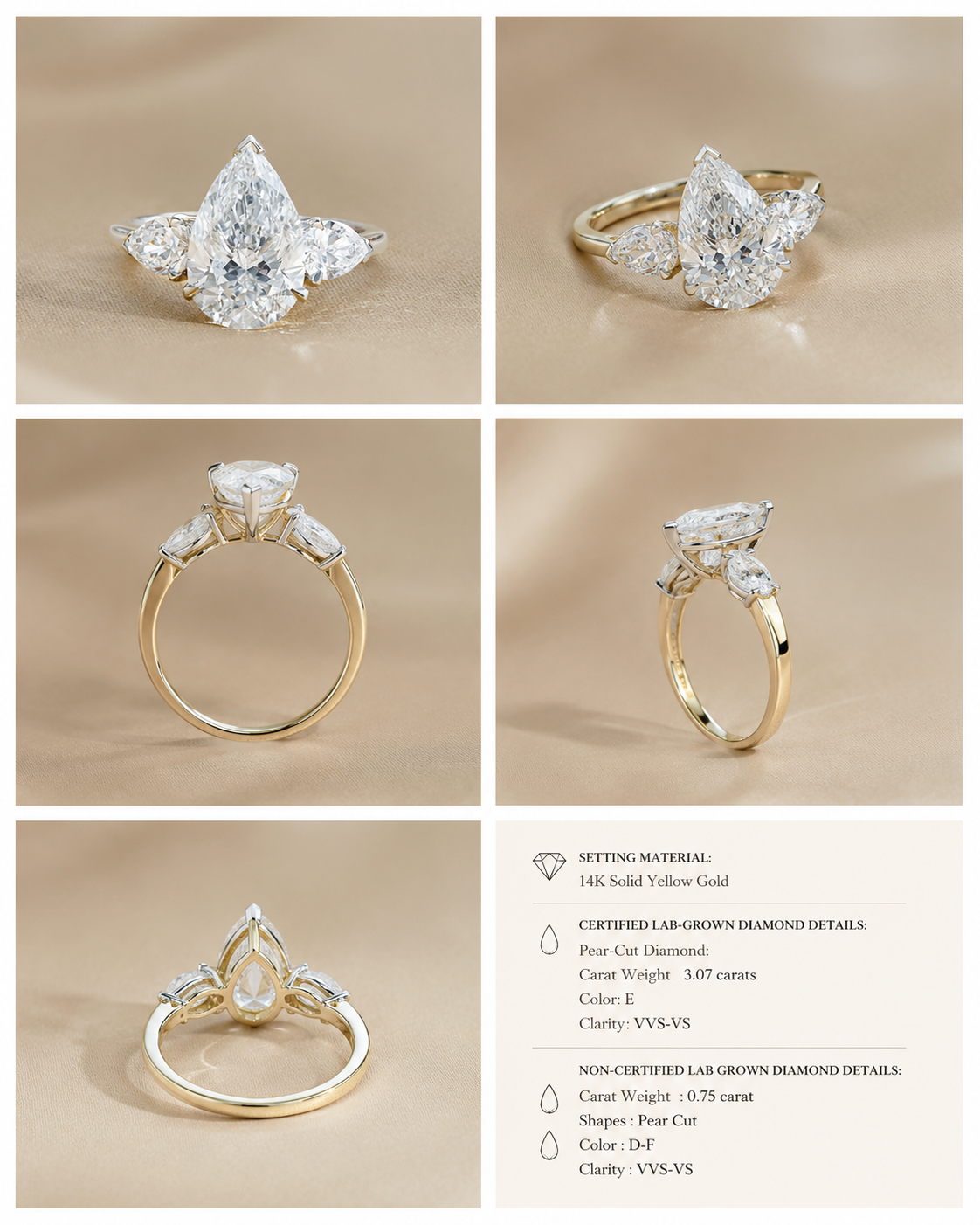 3.75 CT Pear Cut 925 Sterling Silver Ring