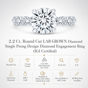 2.2 CT Round Brilliant 925 Sterling Silver Ring