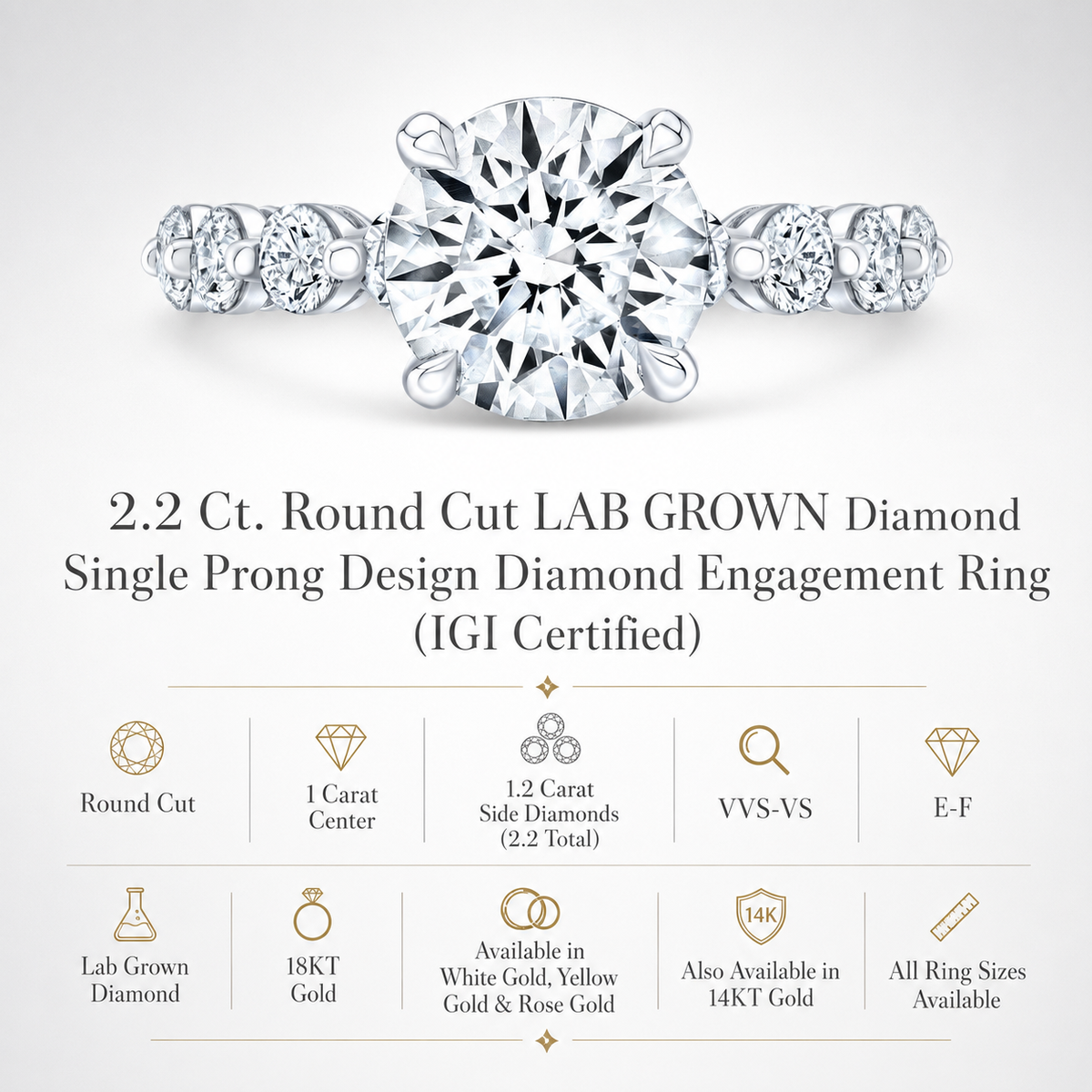 2.2 CT Round Brilliant 925 Sterling Silver Ring