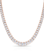 40 CT Graduated Emerald Cut Tennis Necklace in 925 Sterling Silver
