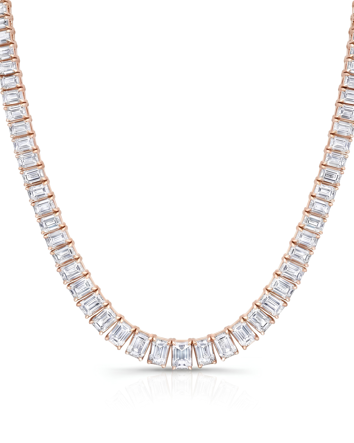 40 CT Graduated Emerald Cut Tennis Necklace in 925 Sterling Silver
