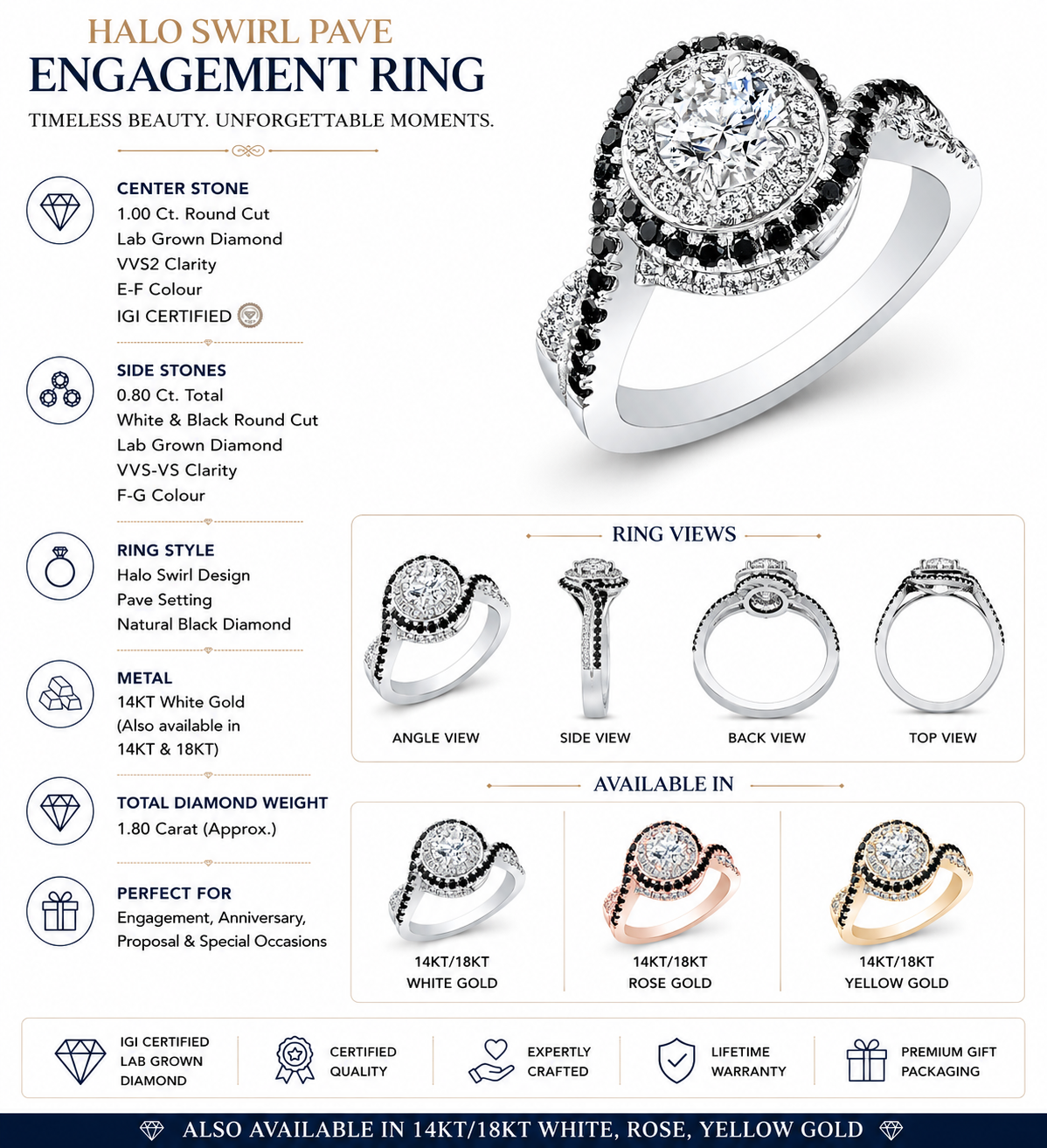 1.8 CT Round Brilliant 925 Sterling Silver Ring