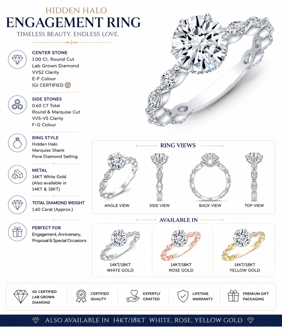 1.6 CT Round Brilliant Multi-Shape 925 Sterling Silver Ring