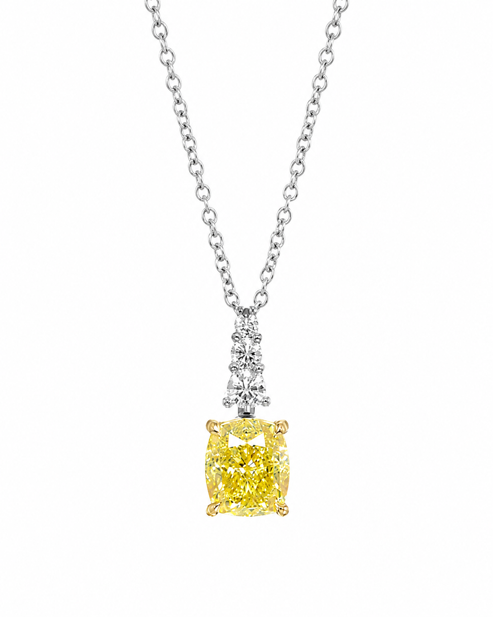 1.52 CT Cushion & Round Pendant Necklace in 925 Sterling Silver
