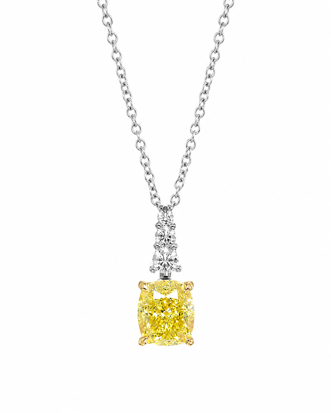 1.52 CT Cushion & Round Pendant Necklace in 925 Sterling Silver