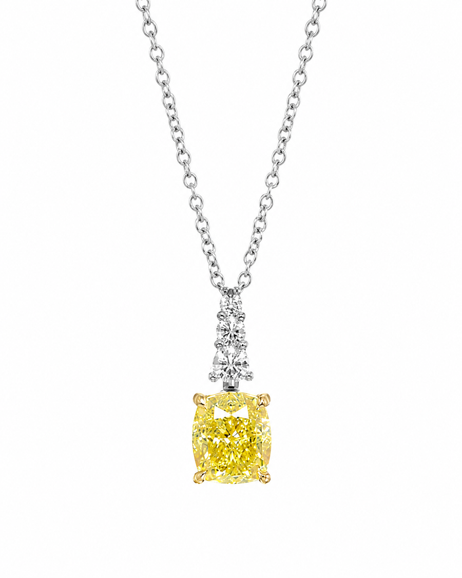 1.52 CT Cushion & Round Pendant Necklace in 925 Sterling Silver