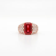 5CT Vivid Red Emerald Cut Ring 925 Sterling Silver Lab Grown Diamond Baguette Ring