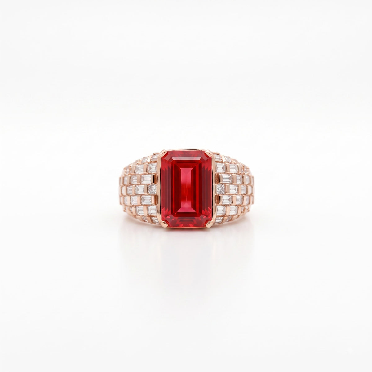 5CT Vivid Red Emerald Cut Ring 925 Sterling Silver Lab Grown Diamond Baguette Ring