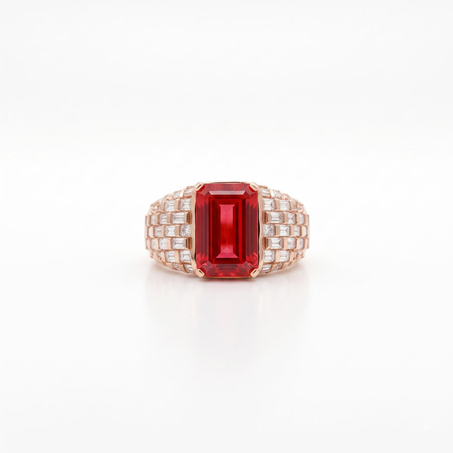 5CT Vivid Red Emerald Cut Ring 925 Sterling Silver Lab Grown Diamond Baguette Ring