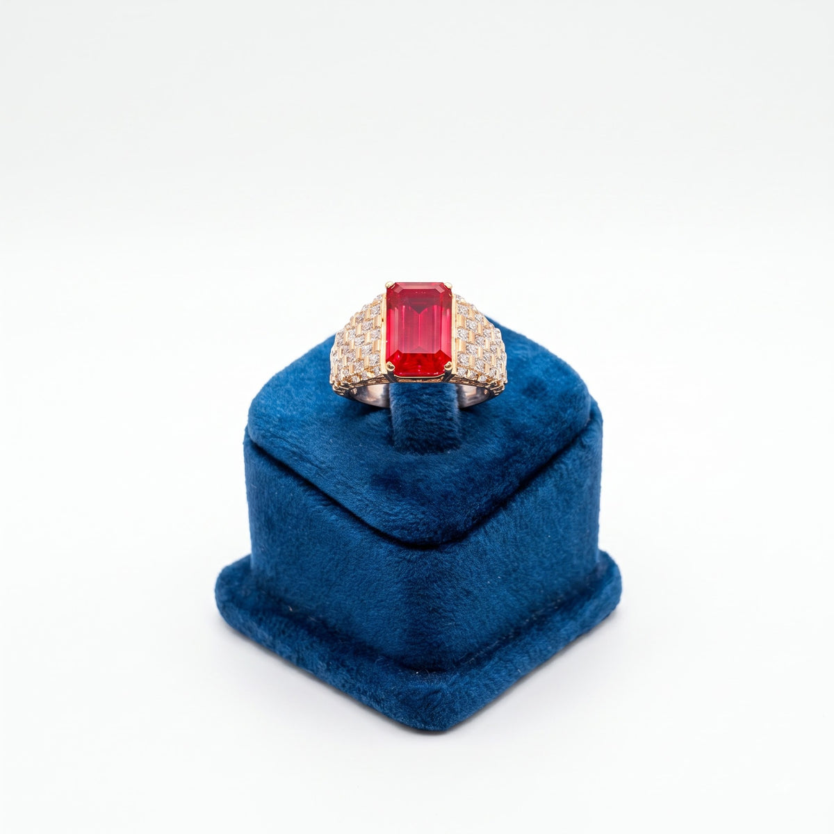5CT Vivid Red Emerald Cut Ring 925 Sterling Silver Lab Grown Diamond Baguette Ring