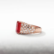 5CT Vivid Red Emerald Cut Ring 925 Sterling Silver Lab Grown Diamond Baguette Ring