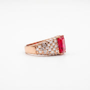 5CT Vivid Red Emerald Cut Ring 925 Sterling Silver Lab Grown Diamond Baguette Ring