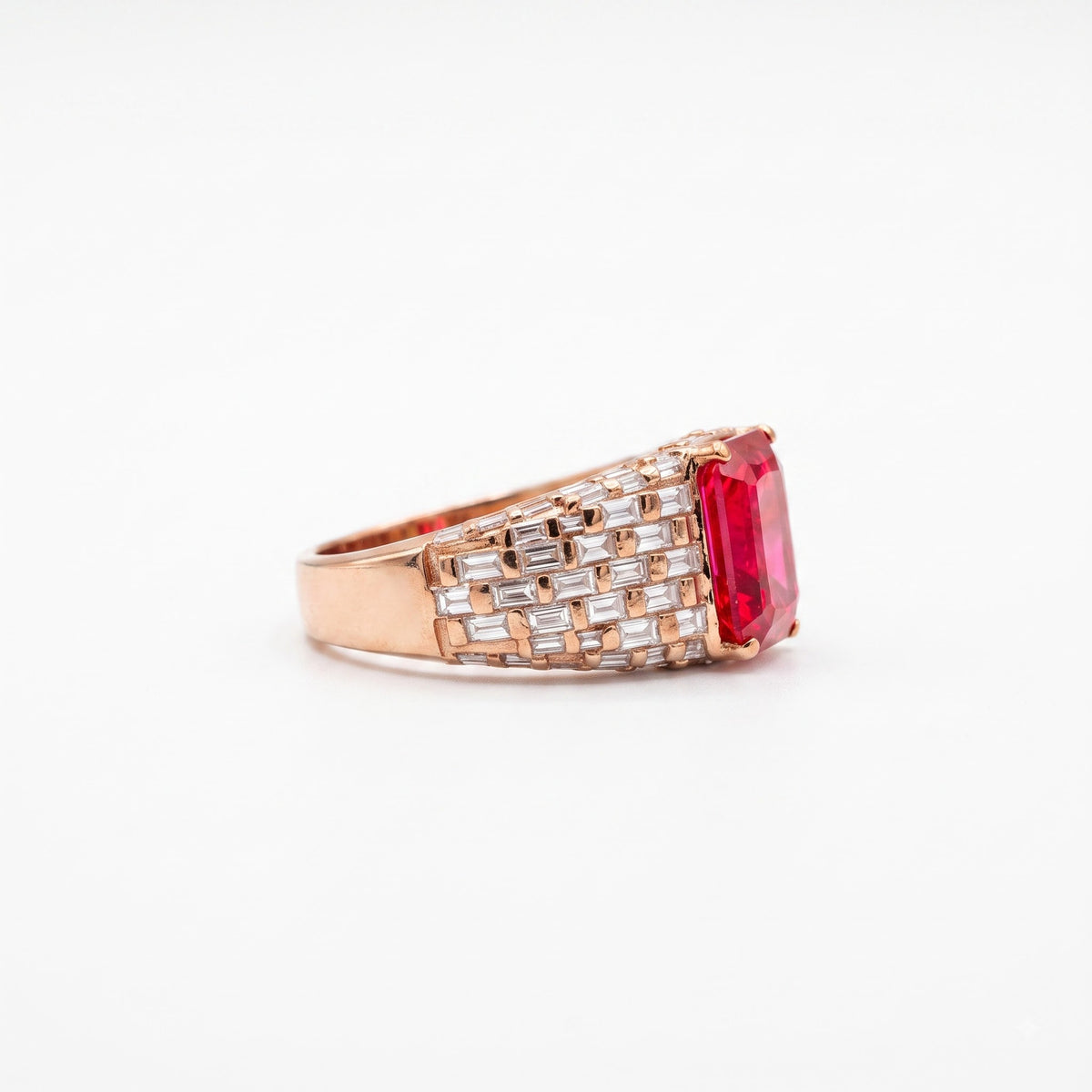 5CT Vivid Red Emerald Cut Ring 925 Sterling Silver Lab Grown Diamond Baguette Ring